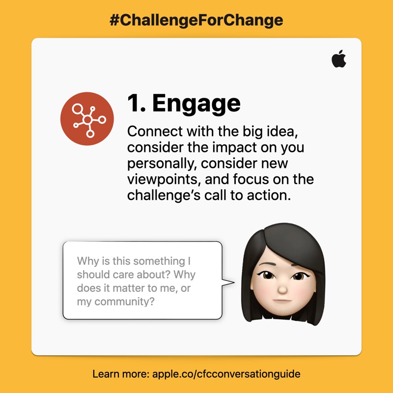 AppleEDU's tweet photo. Our new guide provides a framework for starting a meaningful conversation about racial equity and justice. Download the guide to get started. #ChallengeForChange