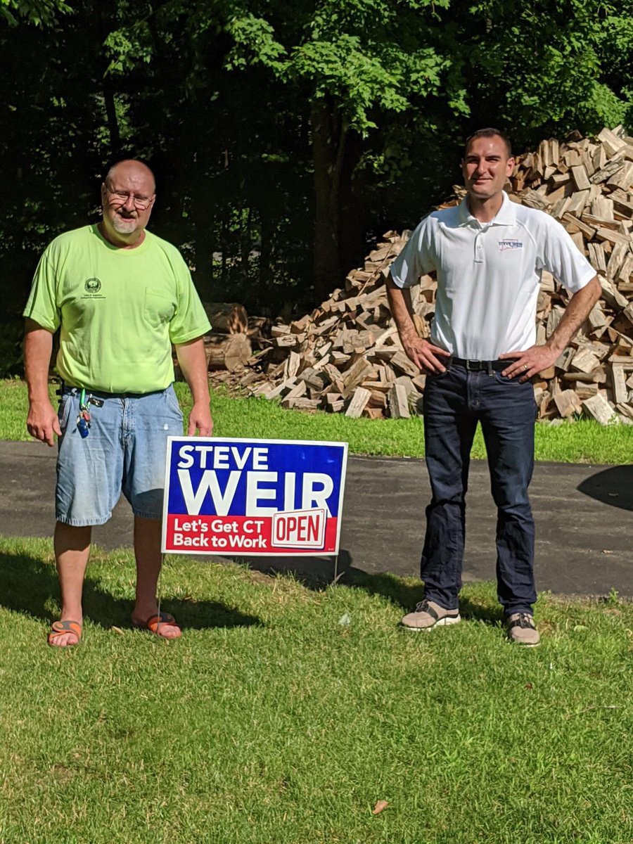 SteveWeirForCT's tweet photo. Delivering signs to Michael Ninteau in Lebanon. 

We're going to work hard right through the election, when it's cold enough to burn some of that wood in the background.  Request your sign below: https://t.co/RUy9Ls5l26 

Together, we're going to #GetCTBackToWork https://t.co/kwZdHkNxLx