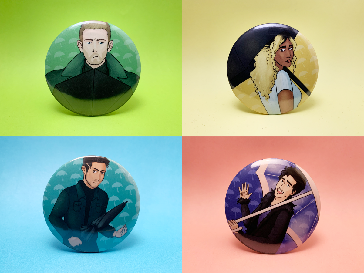 maybringer's tweet photo. happy #UmbrellaAcademy2 day!!! i still have buttons of the gang's classic looks up for sale in my shop!
https://t.co/5e36nm7Hhy https://t.co/MOjH1tXVtp