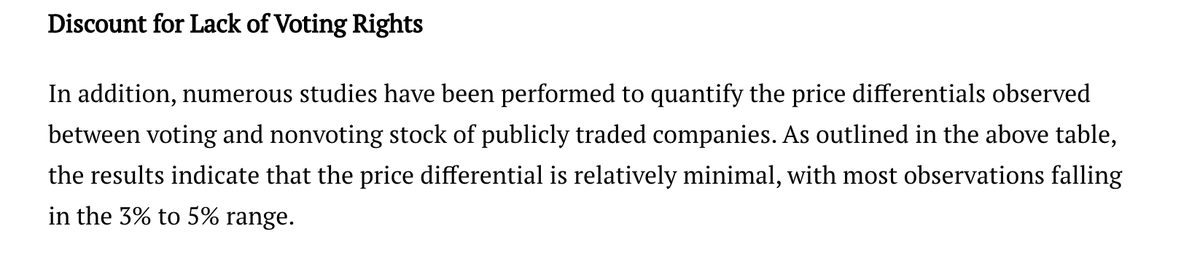 Essentially, a premium you pay for voting stock, vs. non-voting is roughly 3-5% of the stock price.