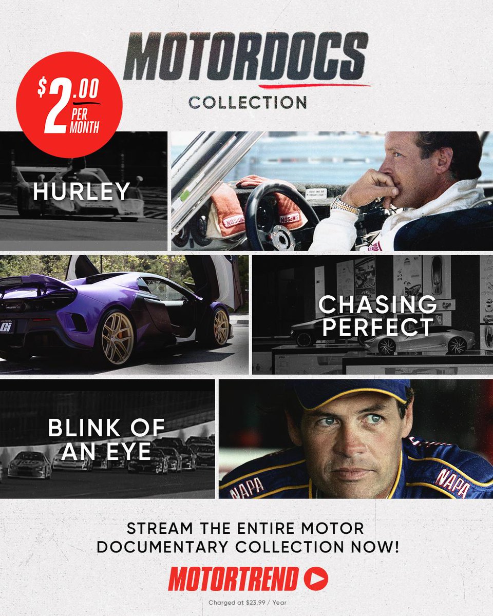 MotorTrend's tweet photo. Stream the best motor documentaries! The entire #MotorDocs collection is streaming now on the @MotorTrendApp! Stream now ➡️ https://t.co/fkT5WJzUDL https://t.co/A1N22gCXzl