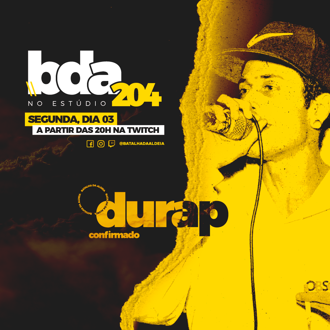 batalhadaldeia's tweet photo. SEGUNDO CONFIRMADO!🔥
Quem curtiu a BDA no estúdio? Tem mais uma edição foda chegando! Campeão da BDA 203, DuRap agora quer o décimo título da Aldeia.
Quem acha que o MC vai tocar o terror em mais uma edição?
#bda #freesstyle #bda204 #durapnabda https://t.co/3Fo4Cns8sW