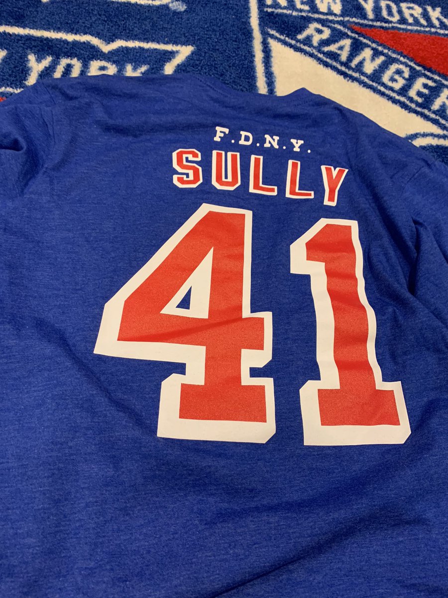 SerraRob's tweet photo. Just in time for tomorrow’s game. Sully died in the line of duty in 8/10/19. He was the 1,153rd @FDNY member to make the ultimate sacrifice. Besides being a tremendous fire officer he was also one of the funniest dudes I ever worked with. 🔥#LGR #RIPSully @TenThreeGFX @NYRangers https://t.co/hp3lCwWwmY