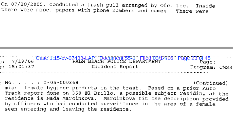 Page 815 - Nada Marcinkova. This is likely the Blonde who the person in the report assumed was Epstein's assistant.  #Epstein purchased Nada from her parents when she was a child:  https://www.dailymail.co.uk/news/article-7295159/Jeffrey-Epstein-purchased-assistant-Nadia-Marcinkova-child-family-teen-victim-told-cop.html