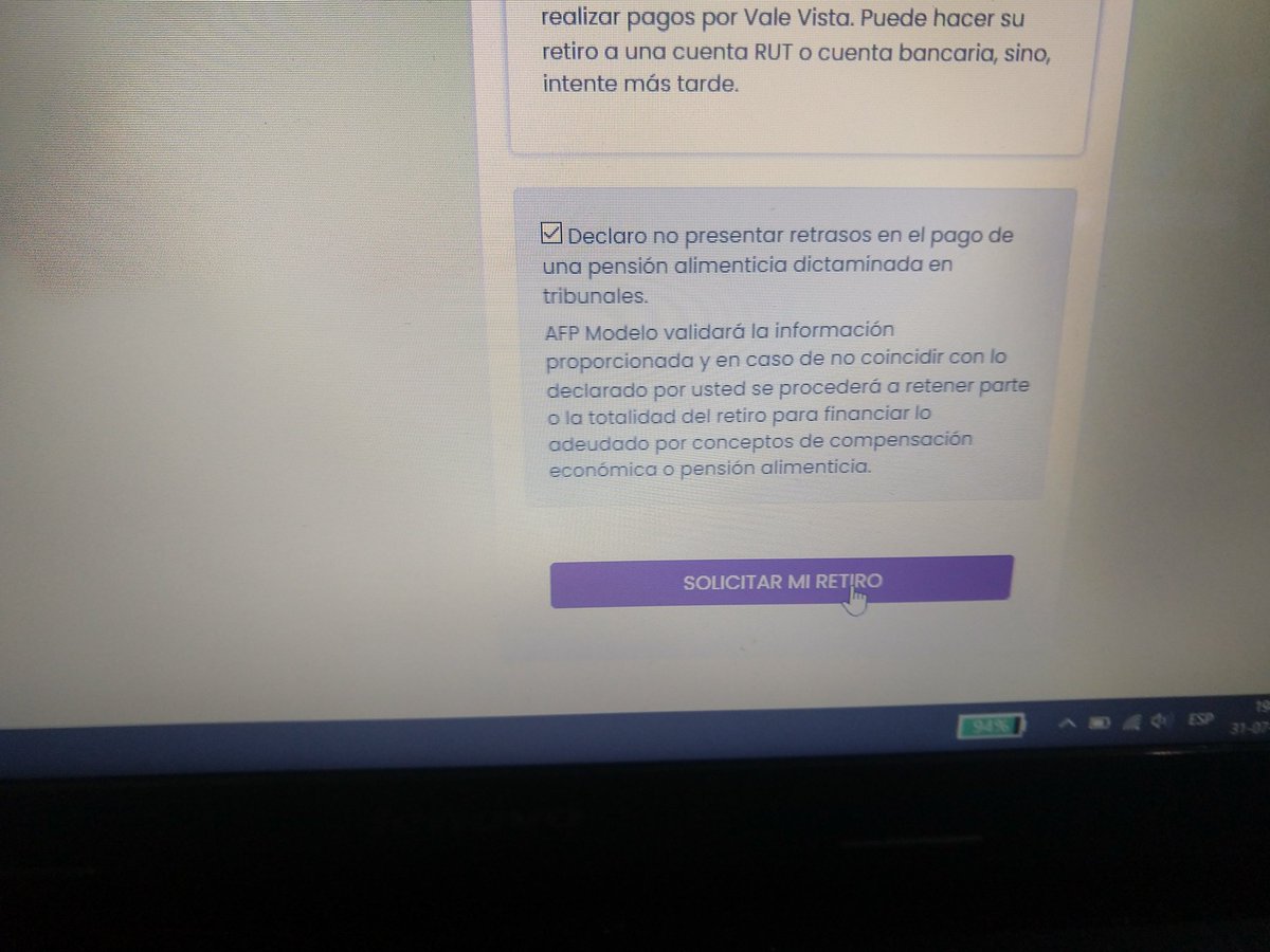Victor_cj92's tweet photo. @AFPModelocl  parece no estar funcionando el botón para solicitar el retiro, lo e intentado varias veces y no funciona siempre quedo en esa parte. Alguna solución porfa?
#afpmodelocl  #Mi10xCiento https://t.co/7qP7cMmRz4