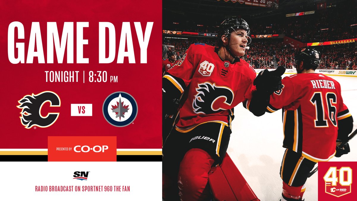 NHLFlames's tweet photo. Here. We. Go.

📺: @Sportsnet 
📻: @Sportsnet960 
#⃣: #Flames | @CalgaryCoop https://t.co/tbVxEZczxM
