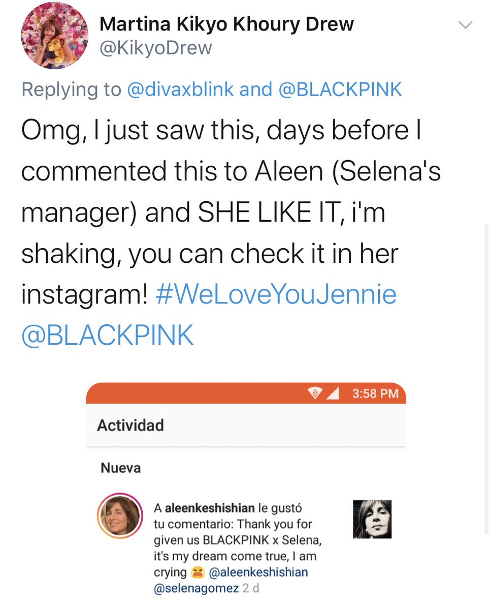Update: Somebody left this comment about Selena and BLACKPINK under Aleen’s IG post (Selena’s manager). Not sure if she is confirming but her manager did like the comment.