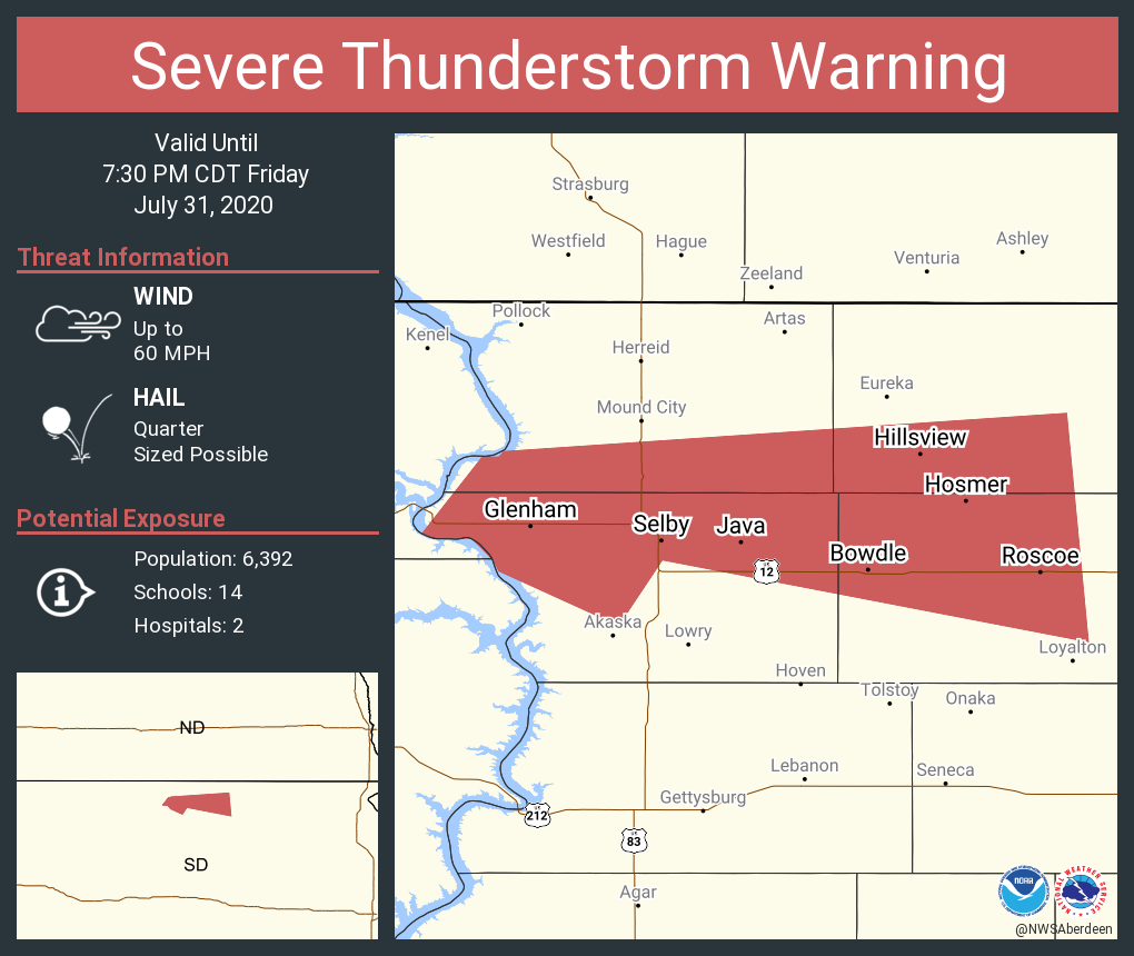 Severe Thunderstorm Warning including Mobridge SD, Selby SD, Bowdle SD