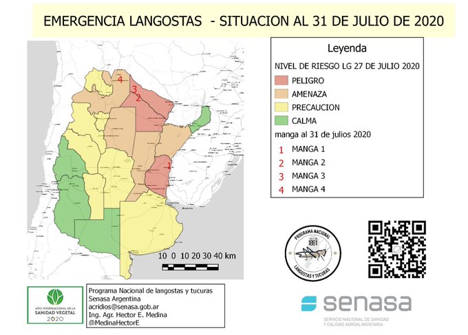 Mapa de Argentina con la situación de langostas