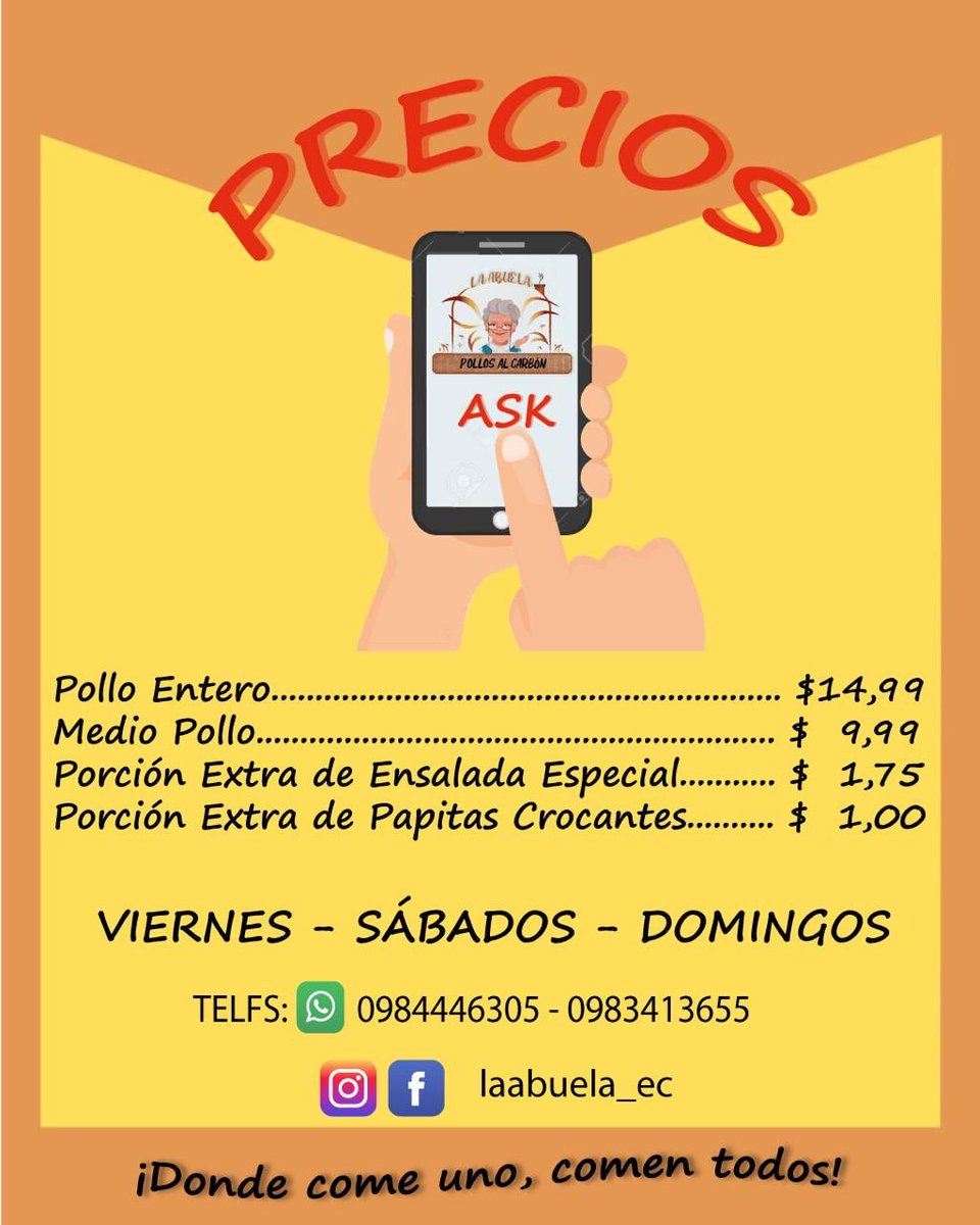 jnice_01's tweet photo. #EmprendimientoSolidario #lamejorsazon #pollosalcarbon #pollosdelaabuela https://t.co/QAlJJCFCJE