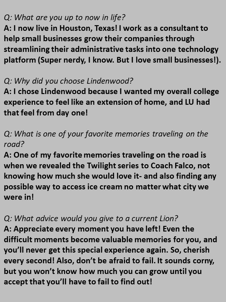 LindenwoodWBB's tweet photo. Our next feature for our Alumni Spotlight is Kylie Ferguson ‘19! https://t.co/DRyfCYy5Fc