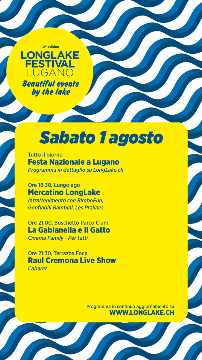 longlakelugano's tweet photo. 🇨🇭 LongLake e la città di Lugano vi invitano a passare assieme la festa nazionale in tutta sicurezza, con un programma diverso dal solito ma ricco di proposte! 🎉

#PrimoAgosto #FestaNazionale #LongLakeFestival #Lugano https://t.co/Yp1DBT4jwk