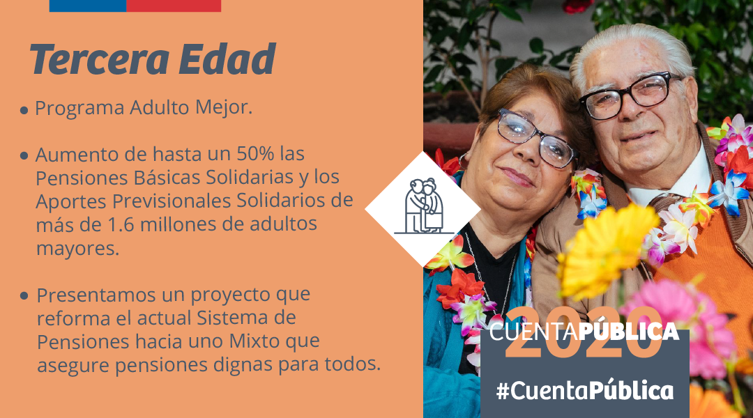 🔸Dignificar y mejorar la calidad de vida de las personas mayores ha sido uno de los más importantes compromisos de Gobierno. El Programa Adulto Mejor y la aprobación de la Reforma al Pilar Solidario son algunos de los avances en esta materia. #CuentaPública