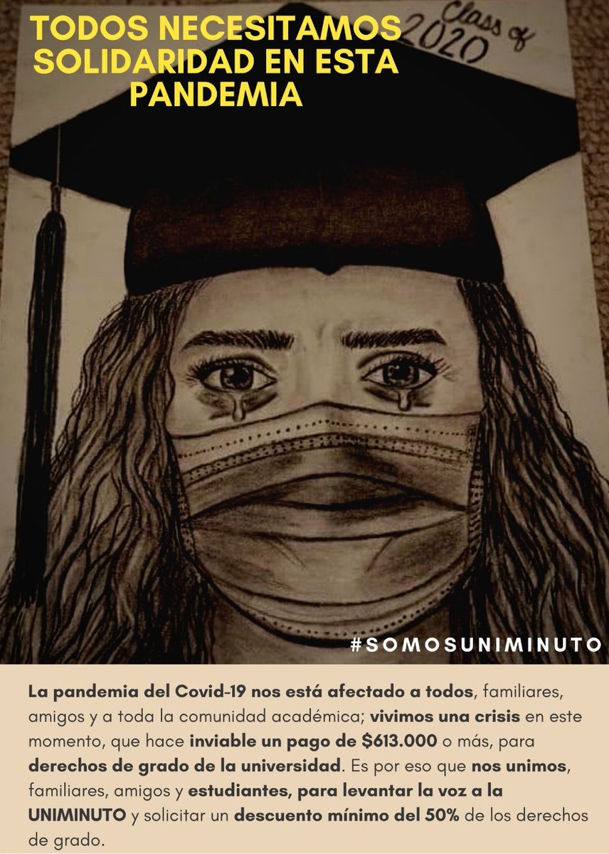 BlancaNievesCa9's tweet photo. !Empatía¡
#EstudiantesUnidos
#CincuentaPorcientodeSolidaridad
#GradosConscientes
#YoEstoyConUniminuto
#UniminutoSolidario
#SolidaridadEnPandemia
#Uniminuto
#somosUNIMINUTO
@Uniminutobello
@UNIMINUTOSP
@RectorUNIMINUTO
@DanielSamperO
@elespectador https://t.co/JqYPvDDrnV