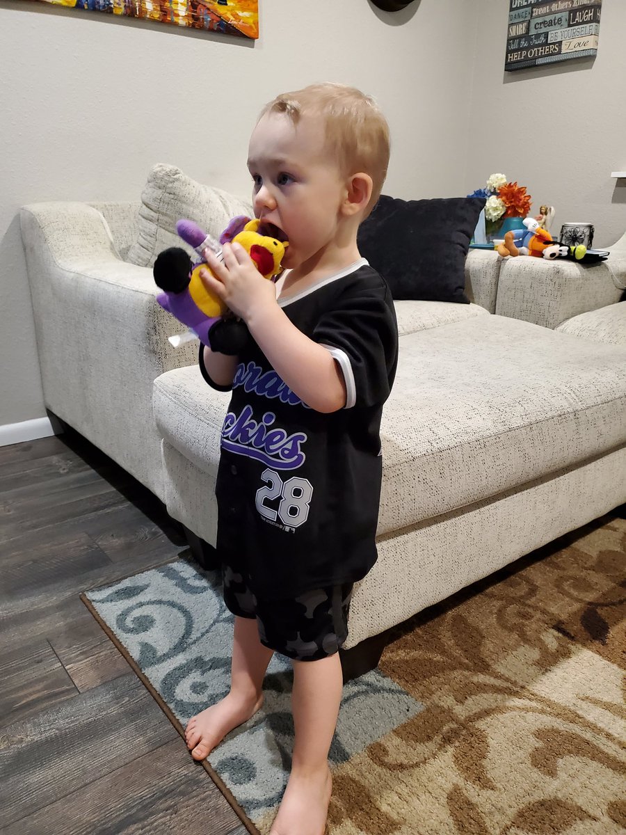 KCar0726's tweet photo. #OpeningNightAtHome for our @Rockies ๐โพ๏ธ๐ค
Little man is chewing on @RockiesDinger00 to calm his nerves ๐ Sorry Dinger!๐
#ColoradoBaseball #GoRockies #Rockies https://t.co/sgfrSZj9f0