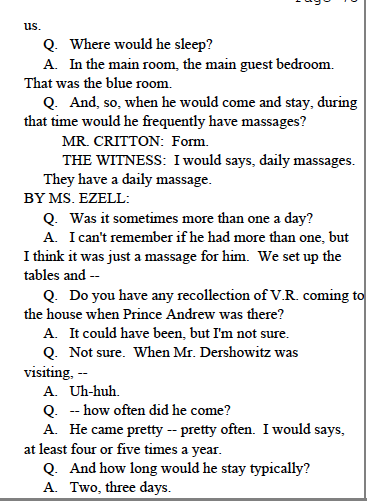 Visitors mentioned: George Mitchell, Prince Andrew, Sarah Ferguson, Miss Yugoslavia, Miss Germany, Alan Dershowitz, Princess Diane's secretary (and kids), Trump, Robert Kennedy Jr, Frederick Fekkai, an old Nobel Prize winner (chemistry or mathematics), and Bill Clinton.  #Epstein