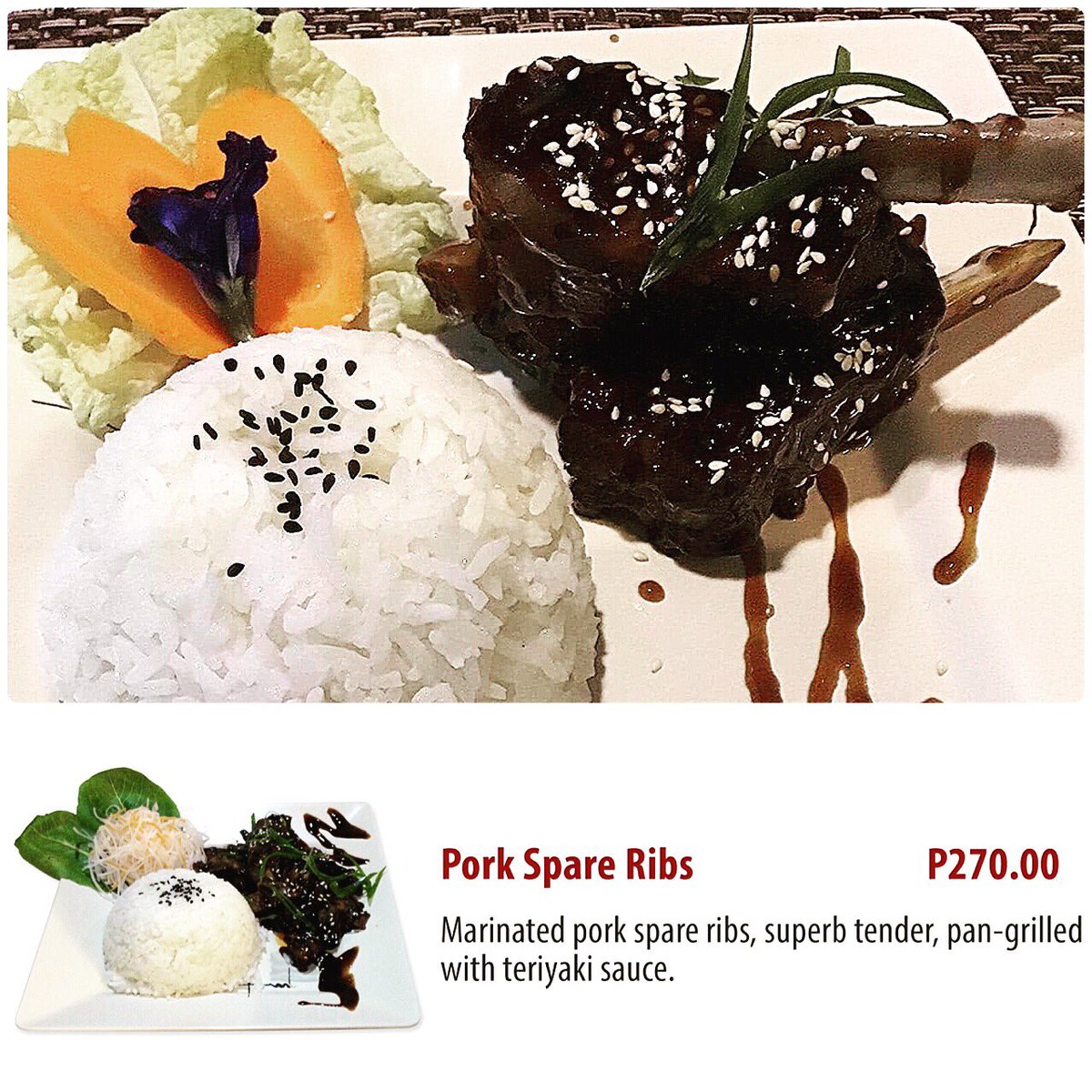 MIFUNEdumaguete's tweet photo. Pork Spare Ribs Teriyaki — P270
Marinated pork spare ribs, superb tender, pan-grilled with teriyaki sauce.
—
#MIFUNE #JapaneseRestaurant #Dumaguete
#GoingJapanese - #DineIn #TakeOut #Delivery
#GoingOutIsFun - #ThereIsLifeOutThere! #MIFUNEdumaguete
#MIFUNEjapaneseRestaurant
#dgte https://t.co/Q3log6bsWx