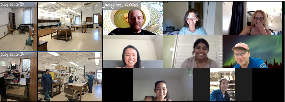 marieheffern's tweet photo. We celebrate 3 yrs of the Heffern lab! Pictures on the left are day 1 and year 2, and on the right is now. It has been the toughest year on the job, but I am still grateful every day for it. #assistantproflife #stayingpositive #missmylab #shelterinplace #stillateam https://t.co/9wSXL5TK9b