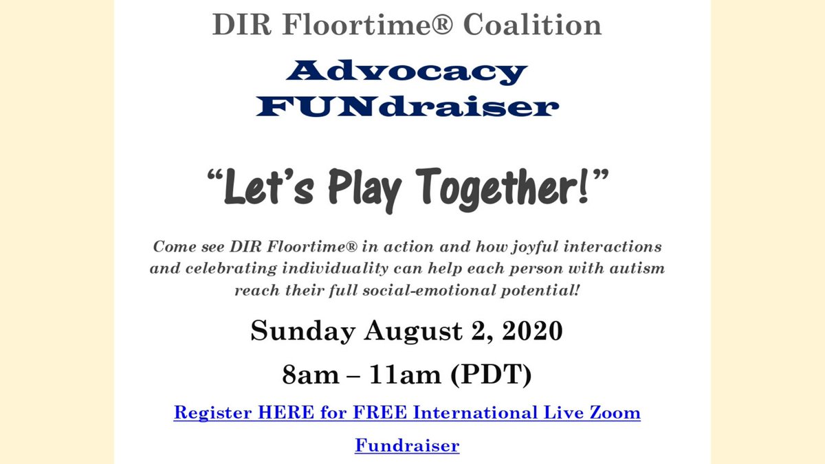 PCDAteam's tweet image. The DIR/Floortime Coalition of CA (@FloortimeCA) holds their advocacy FUNdraiser on Sunday! This is an event that PCDA will not be receiving funding from. We are participating as a partner because the work of this coalition is so vital to ours. Learn more: cutt.ly/dirfloortimeco…