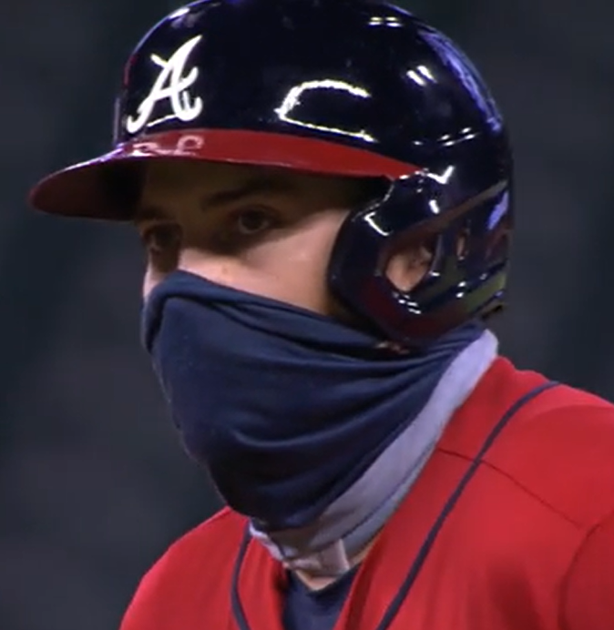 BravesAmerica's tweet photo. if Travis d'Arnaud can hit a go ahead 3 run double while wearing a mask, you can wear a mask going in to Walmart, Karen. https://t.co/GbMzXcsgIY
