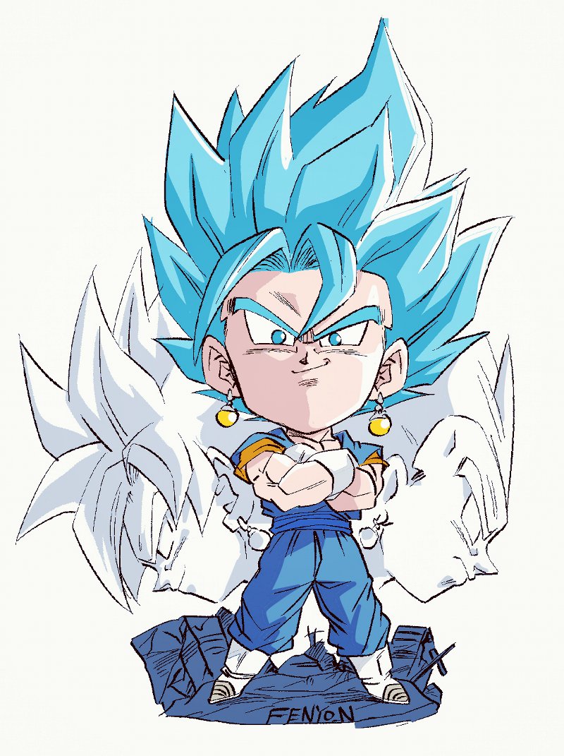 vegeta super saiyan jewelry earrings crossed arms spiked hair male focus blue hair  illustration images