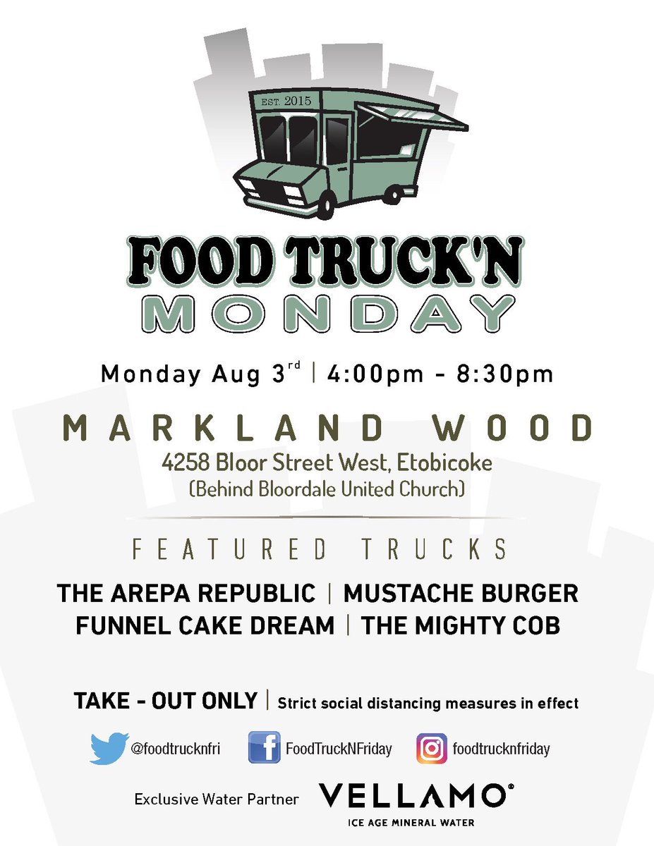 FoodTrucknFri's tweet photo. BIG NEWS!!! We’re going up to 2 days a week at Markland Wood in #Etobicoke: Mondays &amp; Wednesdays! Starting this holiday Monday, you can catch us on both days w/ #Toronto’s best #foodtrucks at 4258 Bloor St W behind Bloordale United Church! Takeout service only, no cash payments. https://t.co/bcm0WRToxY