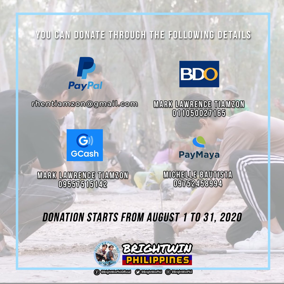 Everyone is welcome to help. For questions please DM us or  @BWPhilTrends . For donations please see details attached. We would like to encourage all BrightWin PH fans to make a difference. Small amounts can go a long way! Let's work on this 2gether   #BrightWinPhilGivesBack