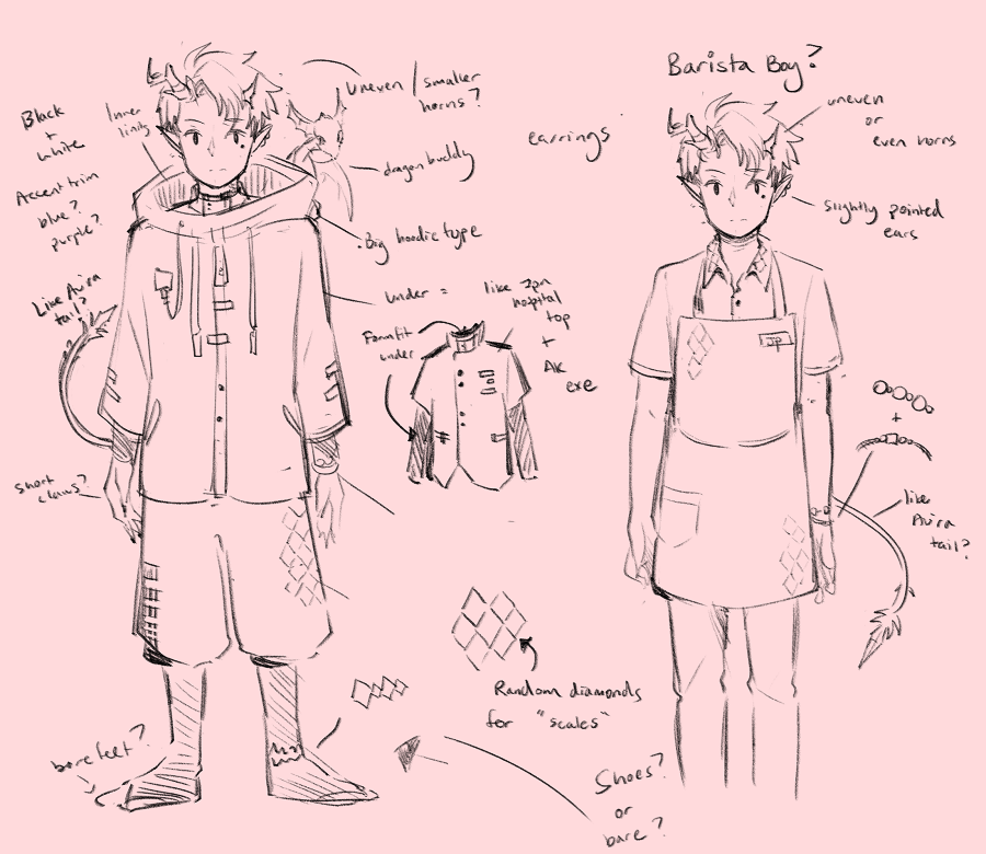 Posted on private last night, but prelim sketch design of the vtuber thing I was thinking of doing for fun hehe... thinking of just going with the right with some more edits later just to see/practice rigging first and maybe adding the other outfit later