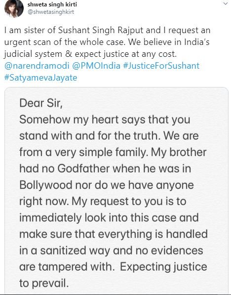 #MumbaiPoliceExposed
Sushant's Sister write letter to PM Narendra Modi.
Very well step. Beware Bollywood Mafias . If PM sir interviewin in the case then you won't escape anywhere.
