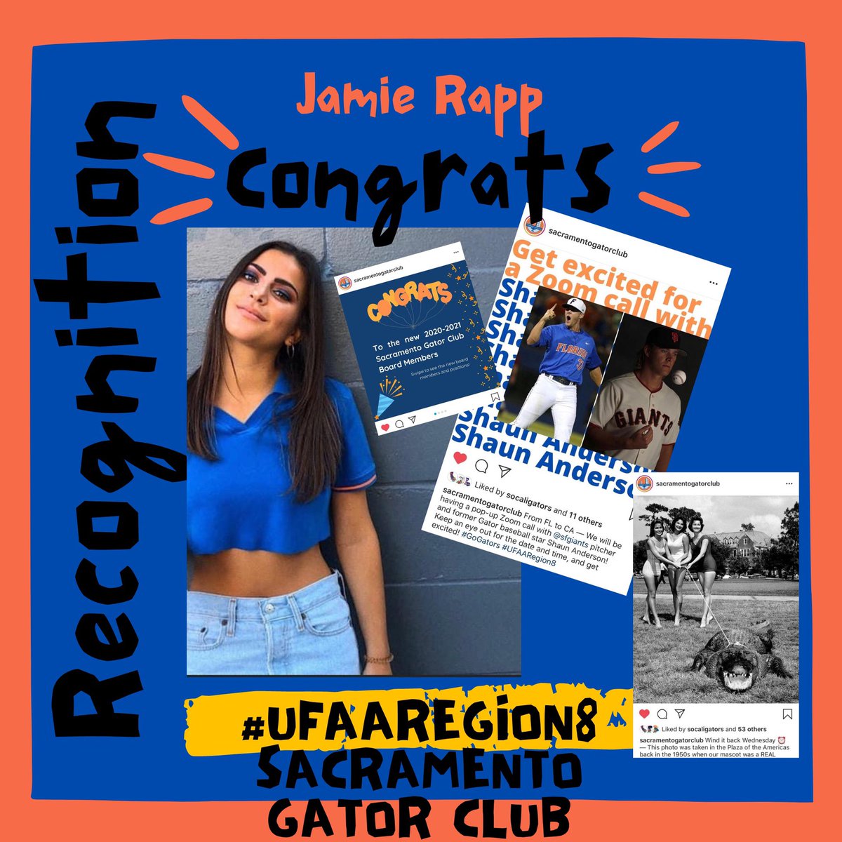 PitchAmy's tweet photo. #GatorNation @ufalumni TOP 4 Stellar🌟Summer☀️@UFJSchool @UFPRDepartment #UFAARegion8 #GatorClub #Interns👩🏻‍💻Congrats  🎉 to @JamieRapp21 WINNER #ontheball for @SacramentoGator ⚾️🐊🏆 #GoGreater and #GoGators  #Summer2020 🧡💙 @UF https://t.co/gMLqB5Do2C