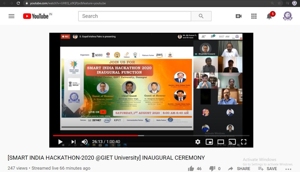 GietuInnovation's tweet photo. LOCAL INAUGURATION OF #SIH2020 @GIETUniversity 
@abhayjere @mhrd_innovation @HRDMinistry
@AICTE_INDIA @Persistentsys @BPRDIndia @pratapsanap 
@ajaythehealer @SadasibaBehera8 @SIH_2020
@i4CIndia @brojomishra #SIHGoesVirtual  #IdeaNation https://t.co/d5NACWHj4a