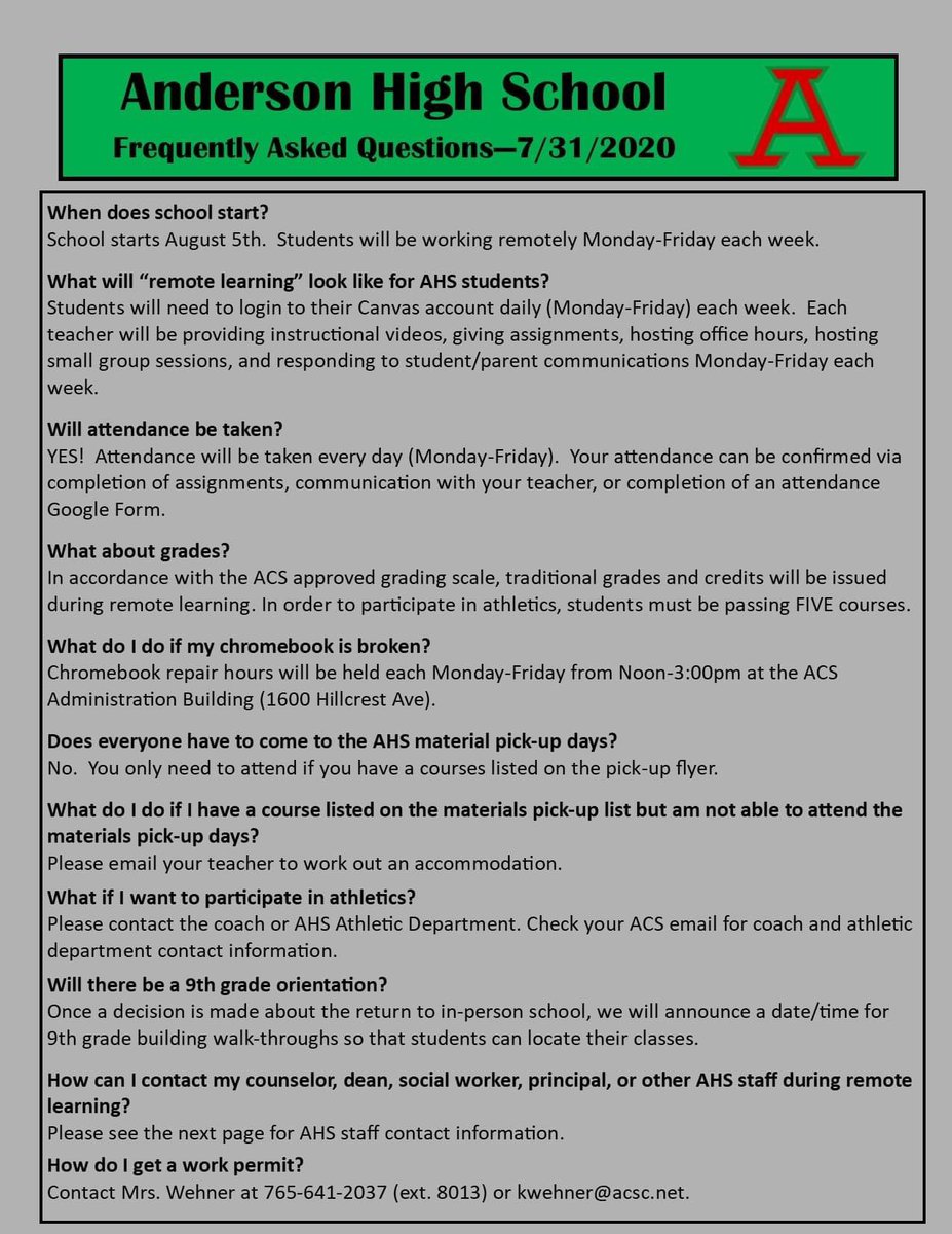AndersonIndians's tweet photo. Important info about the start of school ~ August 5th. https://t.co/VE3T1grxgG