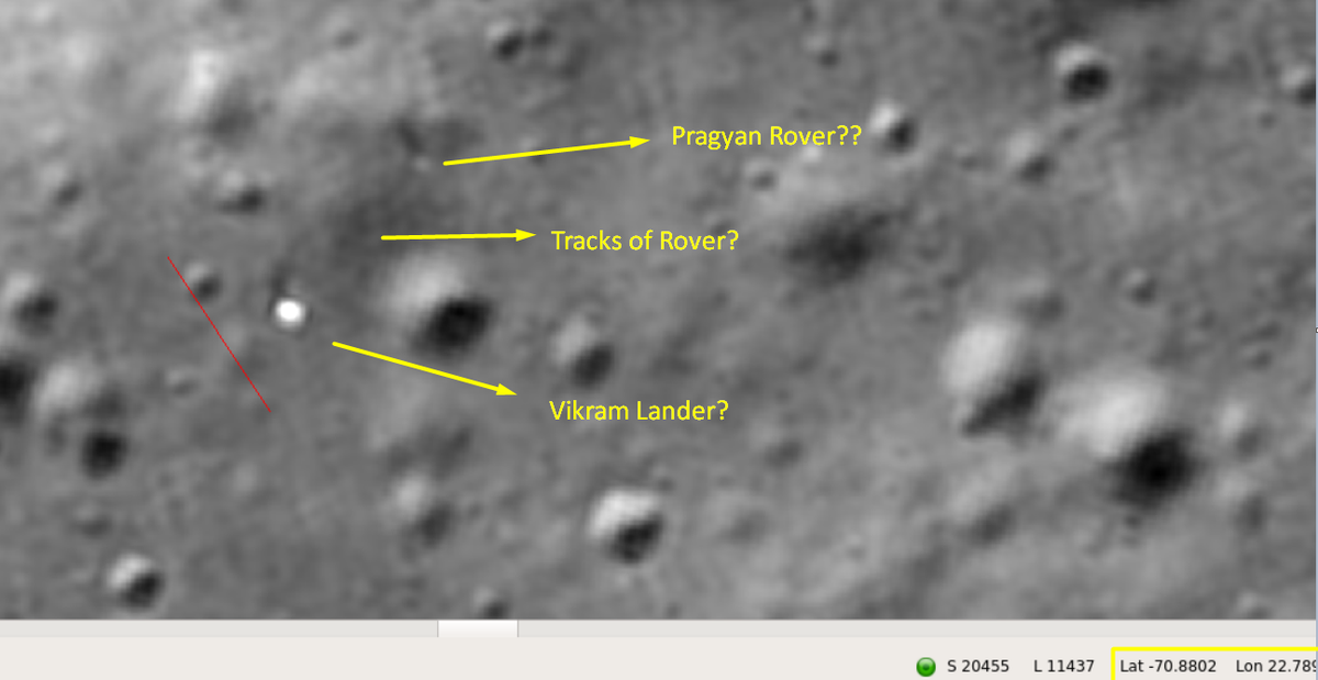 Chandrayaan2's Pragyan "ROVER" intact on Moon's surface & has rolled out few metres from the skeleton Vikram lander whose payloads got disintegrated due to rough landing | More details in below tweets  @isro  #Chandrayaan2  #VikramLander  #PragyanRover (1/4)