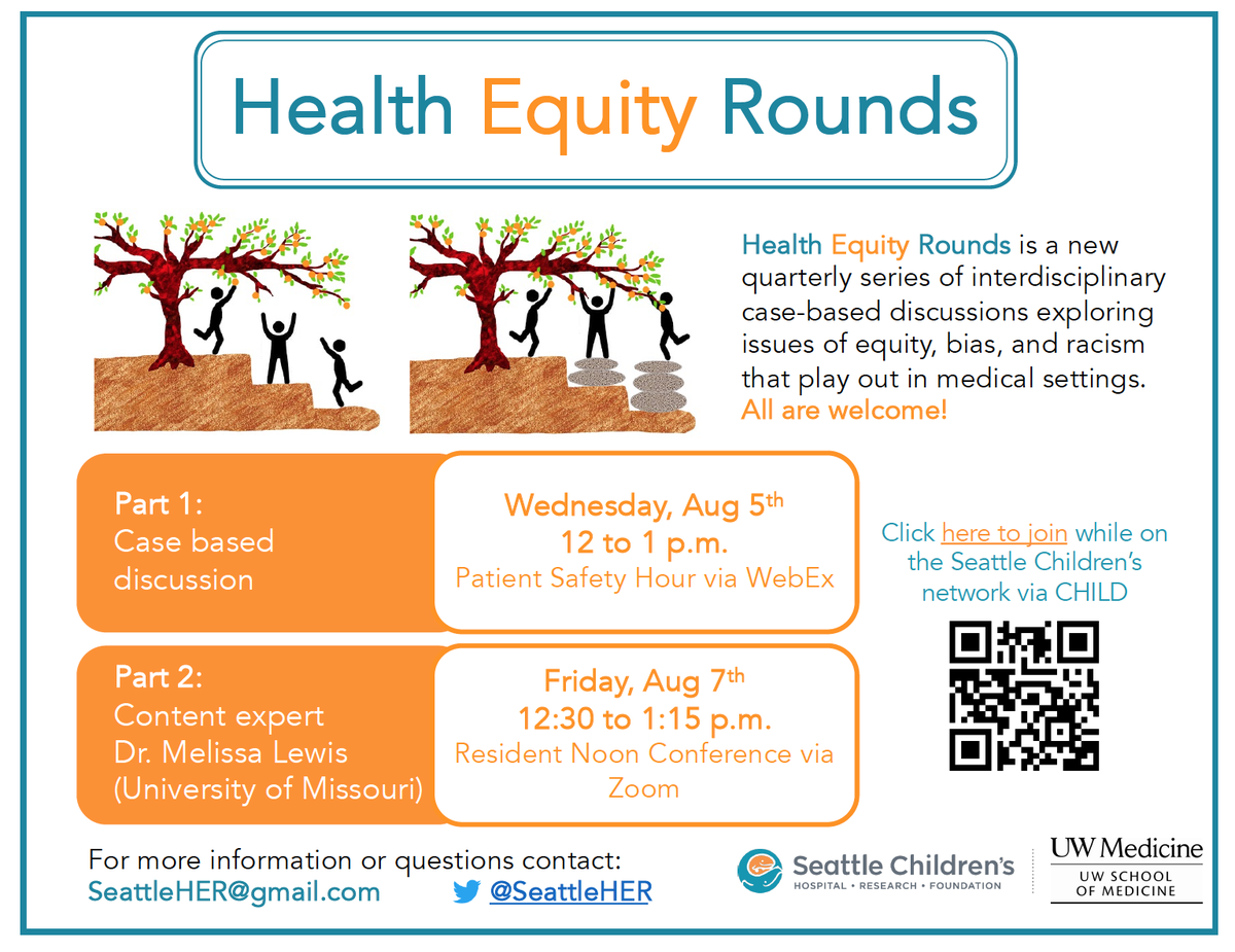 SeattleHER's tweet photo. Hello world! 

We are so excited to host the inaugural Seattle #HealthEquityRounds (HER) next week, a two-part series on August 5th &amp; August 7th online @seattlechildren @UWPedsRes @UWMedicine @UW

#firsttweet #healthequity #medtwitter #tweetiatrician  

1/7 https://t.co/z7ualRVs76