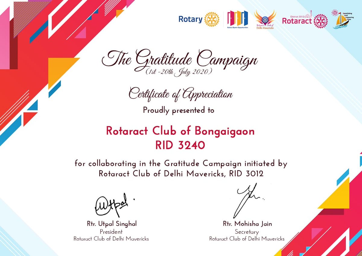 rotaract_r's tweet photo. Thanks  🙏 @rotaractdelhimaveric
#Rotaractclubofbongaigaon
#certificateofappreciation
 #rid3240 #rid3012 https://t.co/A7jipQqBPK
