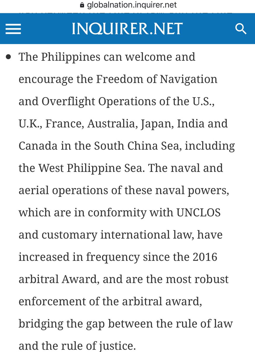 Carpio:”This false option should be discredited once and for all. This false option does not deserve any further space or airing in the nation’s political discourse.”  #WestPhilippineSeaCarpio offers Duterte no-war options to enforce arbitral ruling(2/2) https://globalnation.inquirer.net/177928/sc-justice-carpio-to-duterte-here-are-non-war-options-to-enforce-wps-arbitral-ruling