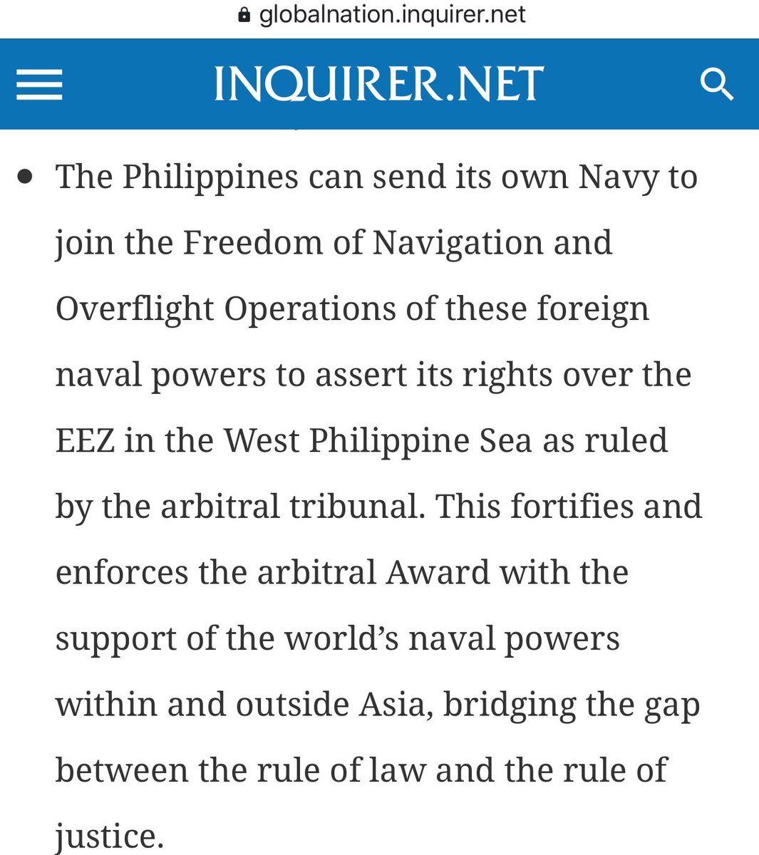 Carpio:”This false option should be discredited once and for all. This false option does not deserve any further space or airing in the nation’s political discourse.”  #WestPhilippineSeaCarpio offers Duterte no-war options to enforce arbitral ruling(2/2) https://globalnation.inquirer.net/177928/sc-justice-carpio-to-duterte-here-are-non-war-options-to-enforce-wps-arbitral-ruling