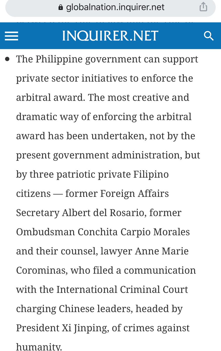 Carpio:”This false option should be discredited once and for all. This false option does not deserve any further space or airing in the nation’s political discourse.”  #WestPhilippineSeaCarpio offers Duterte no-war options to enforce arbitral ruling(2/2) https://globalnation.inquirer.net/177928/sc-justice-carpio-to-duterte-here-are-non-war-options-to-enforce-wps-arbitral-ruling