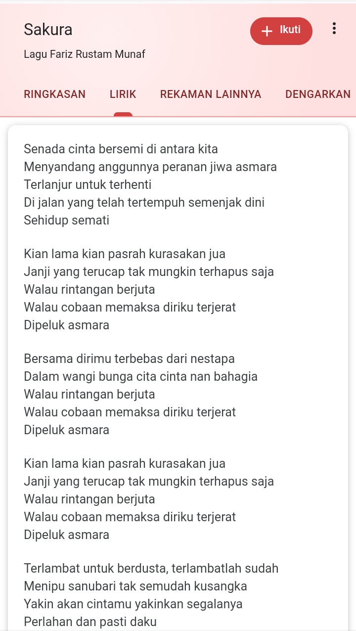 Lirik lagu senada cinta bersemi diantara kita