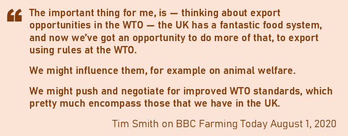 This is what  @redsquaretim told  @BBCFarmingToday about the UK’s opportunities in the WTO.But1. Since 2000, an unresolved battle in WTO ag talks to have rules on animal welfareFor: EU (yes, UK too), Switzerland, etc.Against: eg developing countries—“feed people first”2/7