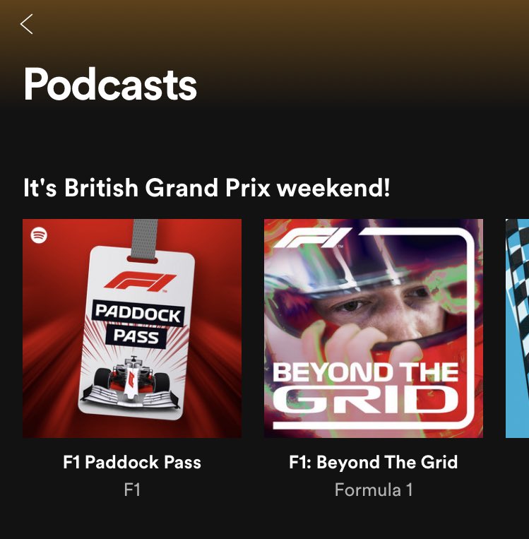 This is cool! #F1 podcasts are on the front page @spotifypodcasts! @wbuxtonofficial @TomClarksonF1 @danzampillo #F1BeyondTheGrid