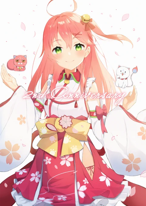 遅くなってしまいましたがみこちゃん2周年おめでとうございます???
元気なみこち待ってんで!!
 #さくらみこ2周年
 #miko_Art 