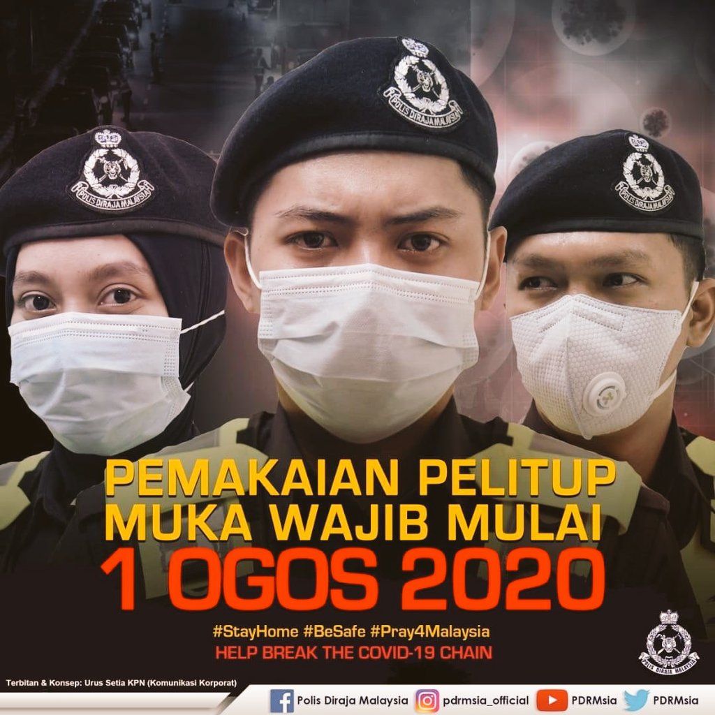 relamalaysia's tweet photo. Pemakaian Pelitup Muka Wajib Mulai 1 Ogos 2020. 😷
@wandahlan
@kamarudin_rapig https://t.co/O8v1ryj1Gi