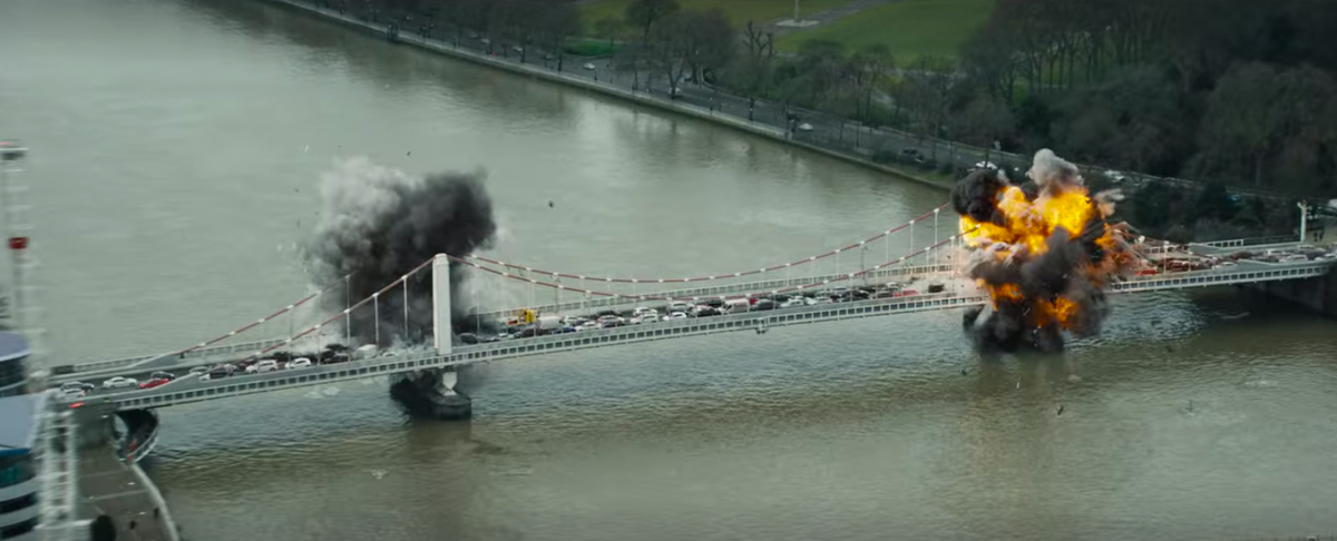so i'm watching london has fallen which is...about something?? anyways there's this insurgency group that attacks the city, they have infiltrated the police and military and so they use 2 (two) of their limited police vans and explosives to SVBIED both sides of the same bridge?