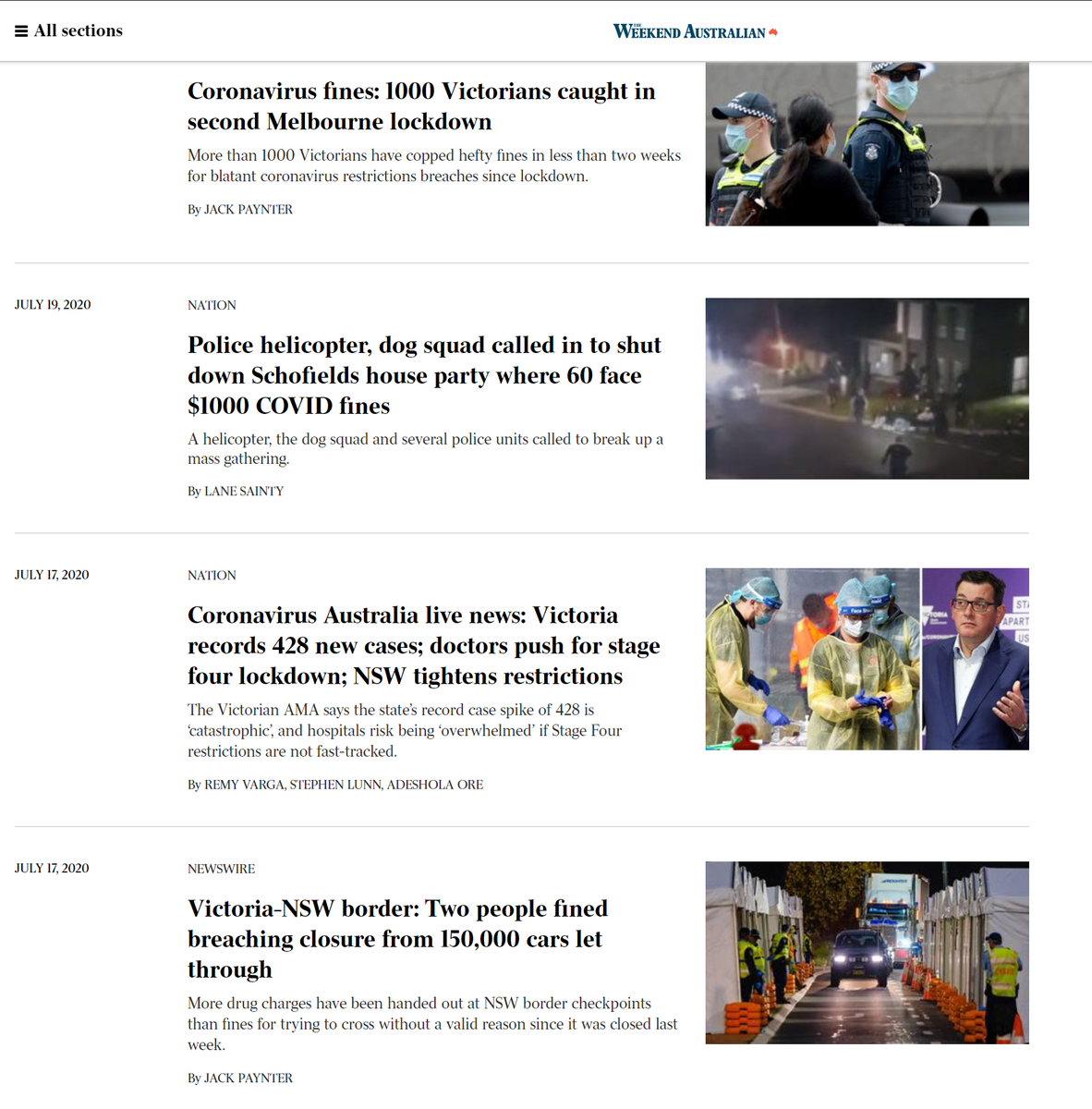 I'm guessing these several thousand people who have been fined for breaking COVID19 restrictions will be featured on front pages over the course of the next two or three decades. I't s not about race, you see, which is why they'll get the same treatment.