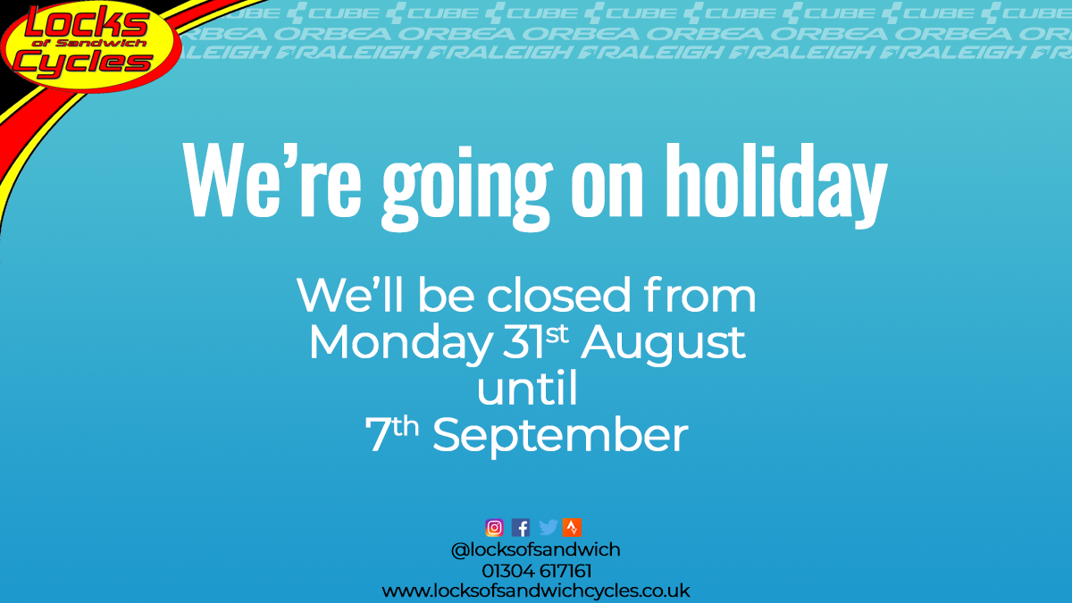 locksofsandwich's tweet photo. It's been flat out and normal holidays have gone out the window this year, so we're taking a week off in September.  We'll be closed from 31st August and reopening the 7th September. #locksofsandwich #localbikeshop #holidayiscoming https://t.co/VfbWKm5mVR