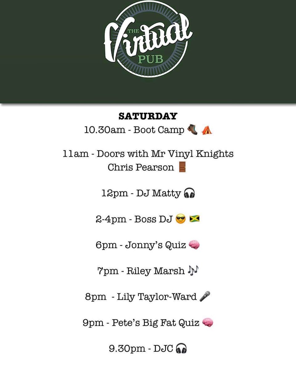 Saturday is scorching @the_virtual_pub this is what we have lined up for you. Join us on our Facebook page thevirtual.pub #hopeinnmeltonmowbray #facebooklive #bootcamp #livemusic #singers #quiz #musician #dj #saturdayvibes #joinus #peace #love #immunity #ourcommunity