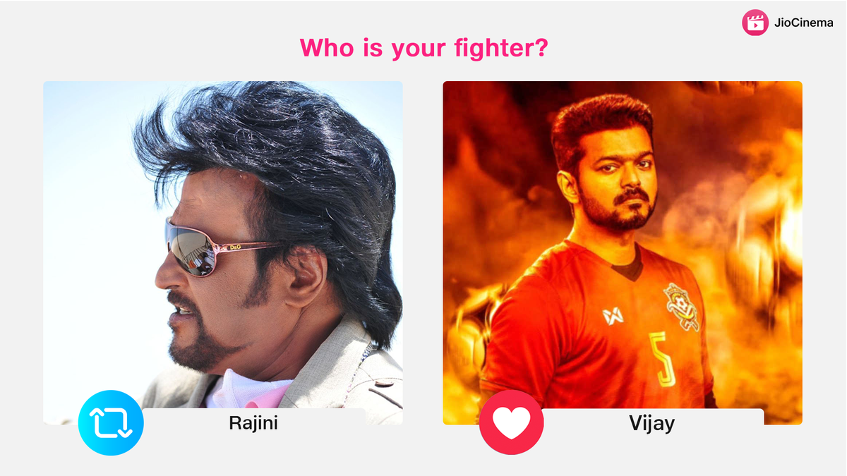 HotstarReality's tweet photo. Whom do you choose out of these superstars?

🔁RT for #Rajini , ❤️LIKE for #Vijay 

Catch them on #JioCinema!

#rajinikanth #actorvijay #SaturdayMotivation #SaturdayVibes @rajinikanth @actorvijay https://t.co/9Nd1V0svsj