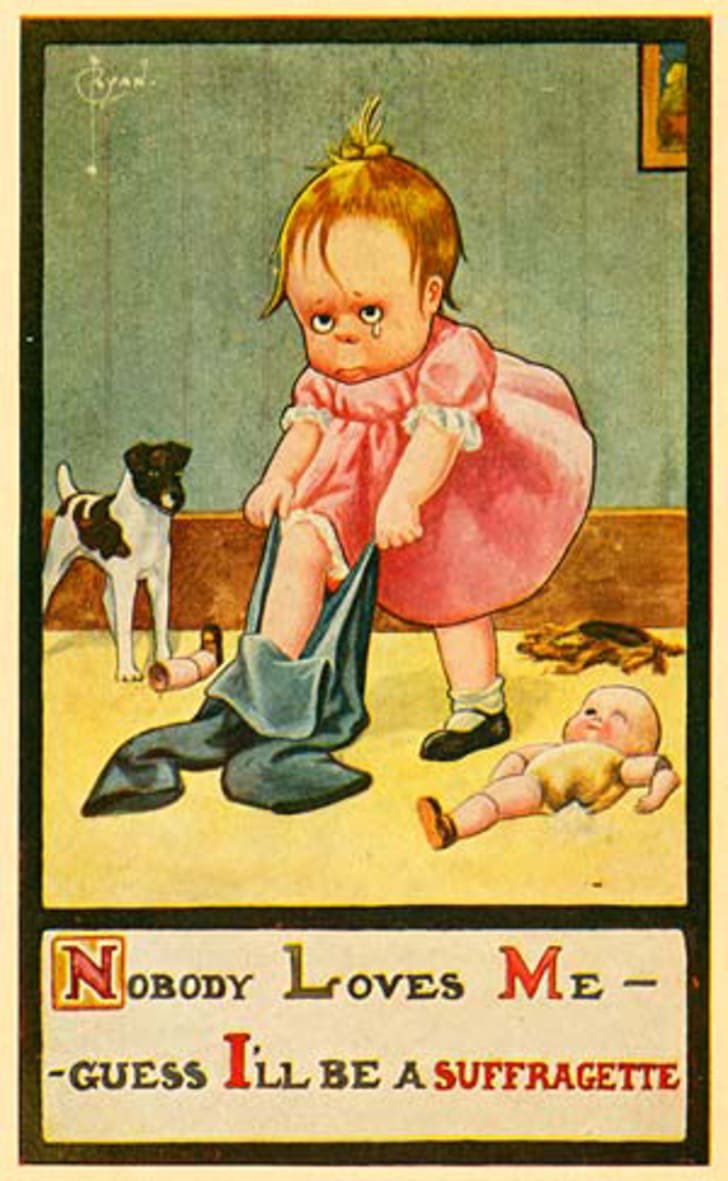 Some ANTI-Suffrage posters. Suffragettes fighting for Womens right to vote and women’s rights were always depicted as fat & ugly & either tarts or angry bored housewives. Remember the ANTI-Suffrage movement was comprised of men AND women. Women did this to other women. 