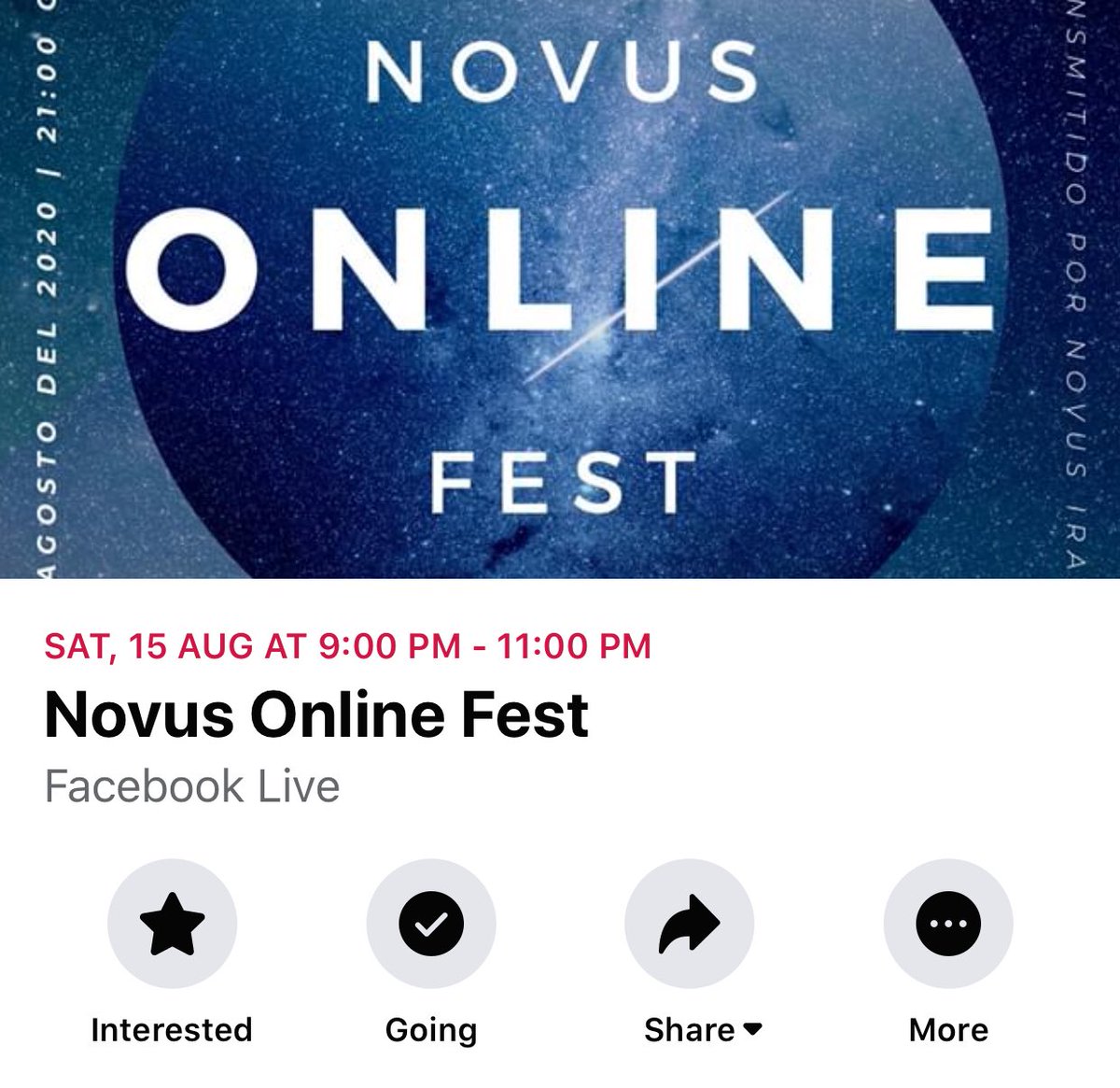 Novus Online Fest 
Estaremos compartiendo pantalla con grandes talentos mexicanos como Nova Era Hyperdrive HTP y Sky Wanderer Oficial al punto de las 9 PM (CDMX) el día 15 de agosto. 

Más adelante estaremos anunciando otras fechas virtuales que vienen en puerta.